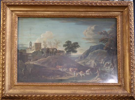 Attributed to Marco Ricci (Belluno 1676 - 1730 Venice), gouache, extensive Italianate landscape